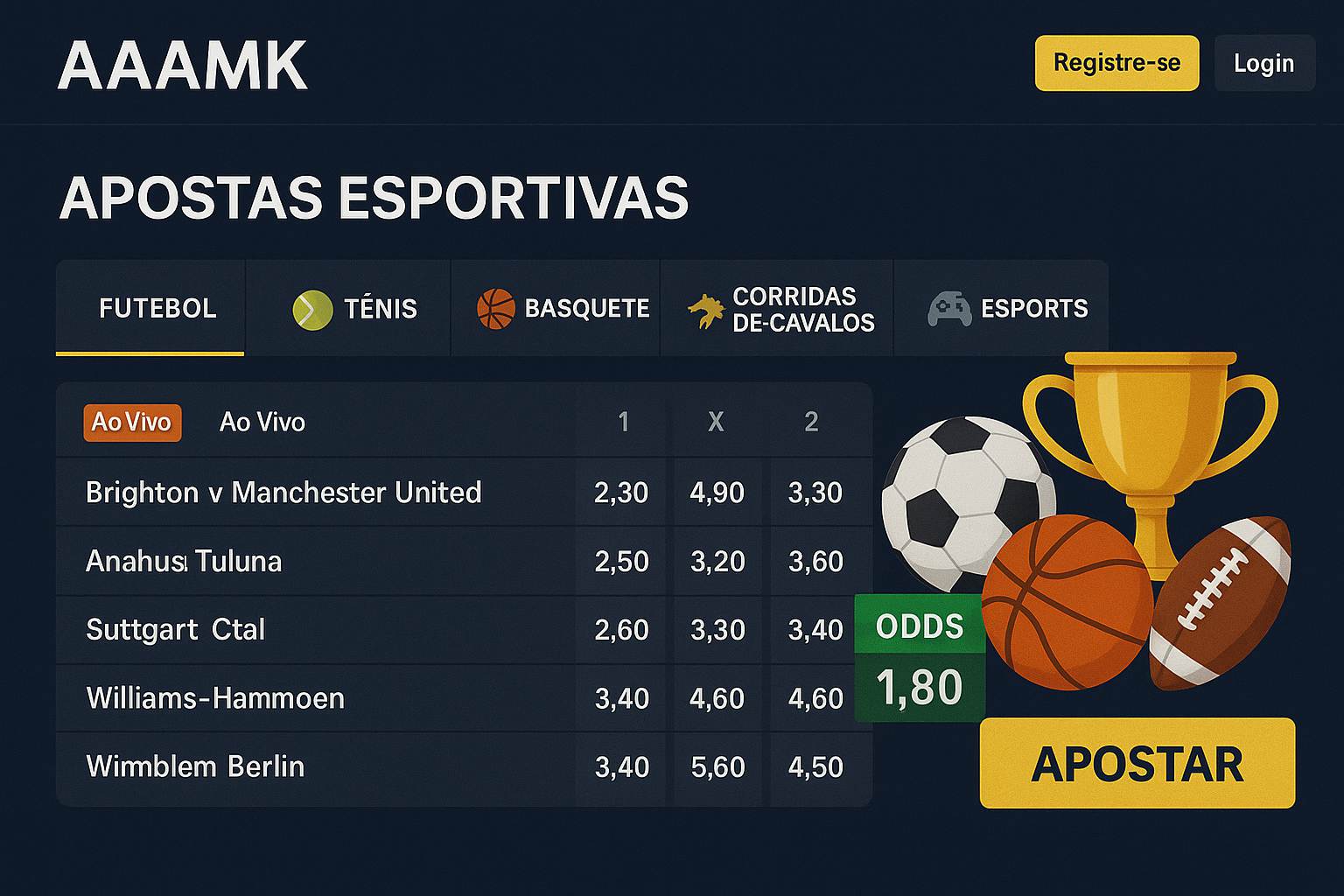 Aposte em apostas esportivas no cassino online AAAMK